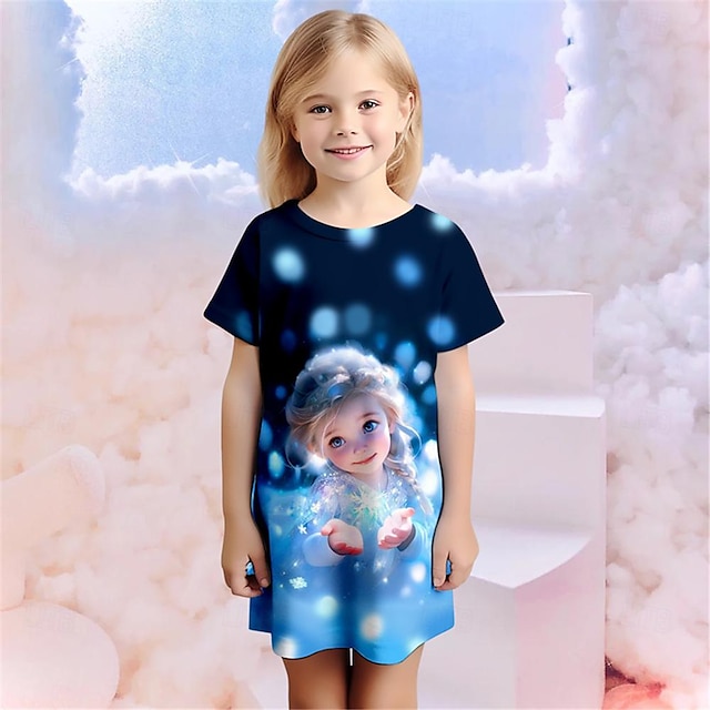  Pige 3D Prinsesse Pyjamas Natkjole Kortærmet 3D-udskrivning Sommer Aktiv Mode Sød Stil Polyester Børn 3-12 år Rund hals Hjem Afslappet Indendørs Regulær