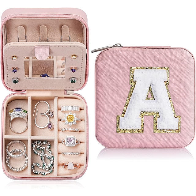  cutie de bijuterii de călătorie la modă, cadouri personalizate, cutie de bijuterii de călătorie roz, cadouri de zi de naștere pentru femei cadouri de ziua îndrăgostiților pentru fete adolescente cutie