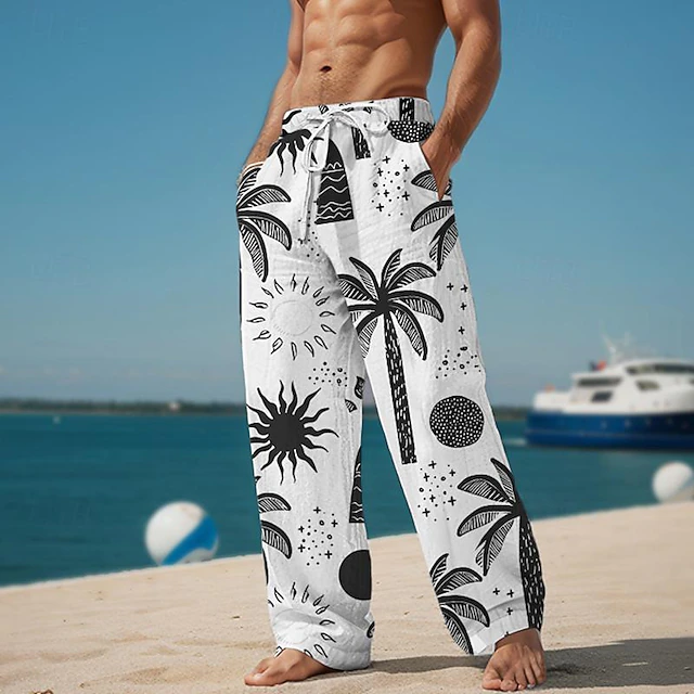 Palm Tree Men's Resort 3D Printed Casual Pants Trousers Elastic Waist Drawstring Loose Fit Straight-Leg Summer Beach Pants S TO 3XL 7