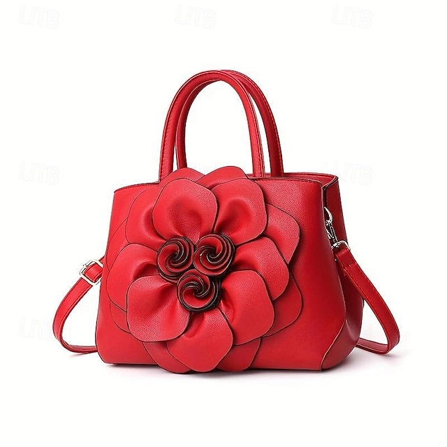  Women's Handbag PU Leather Valentine's Day Wedding Party Flower Adjustable Solid Color Black Dark Pink Red