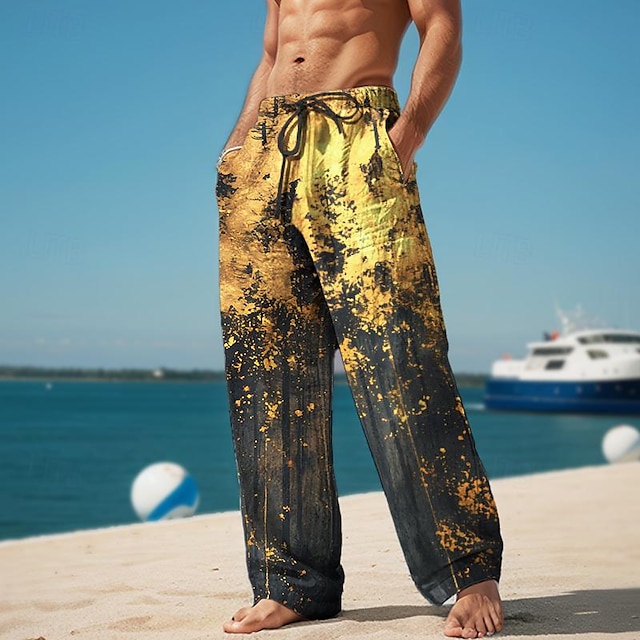  Splash Ink męskie spodnie typu casual z nadrukiem 3D spodnie elastyczny pas sznurek luźny krój proste nogawki letnie spodnie plażowe od S do 3XL