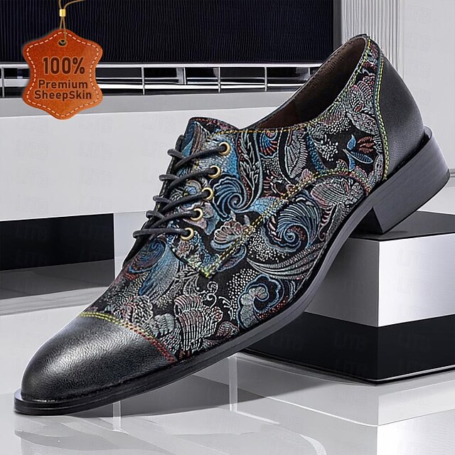 Men's Jacquard Fabric Floral Pattern LaceUp Oxford Shoes with Leather