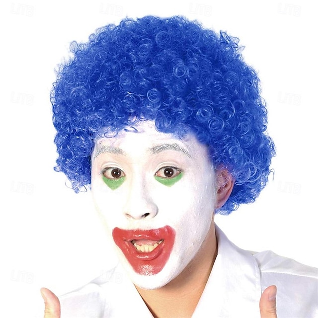  Kort afro krullig peruk för män och kvinnor syntetiska roliga cosplayperuker kostym fest hårersättning värmeresistent fiber Halloween peruker