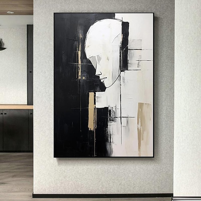  original svartvit figur oljemålning vit texturerad oljemålning modern abstrakt akryl väggkonst svart handmålad målning present utan ram