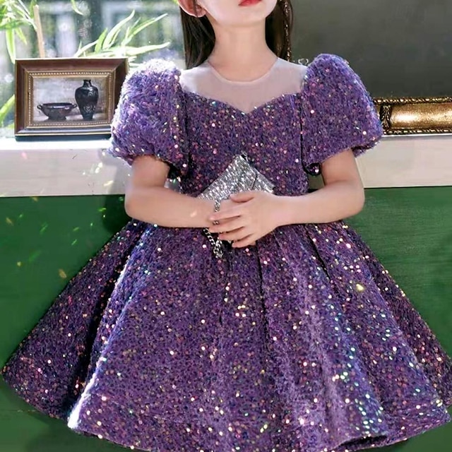  Παιδιά Κοριτσίστικα Φόρεμα για πάρτυ Συμπαγές Χρώμα Μακρυμάνικο Επίδοση Γάμου Δίχτυ Πριγκίπισσα Γλυκός Δίχτυ Μέχρι τη μέση της γάμπας