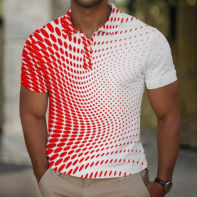  Geometry Men's Business Casual 3D Print Waffle Polo Shirt Street Wear to work Daily Wear Waffle Fabric Short Sleeve Turndown Polo Shirts Red Blue Summer S M L Micro-elastic Lapel Polo