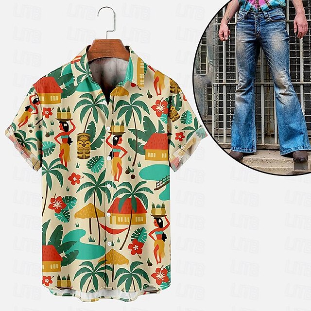  Conjunto com blusa/camisa discoteca calças sino bottoms 2 pçs masculino hippie disco 1960s 1970s cosplay traje festa de máscaras/noite