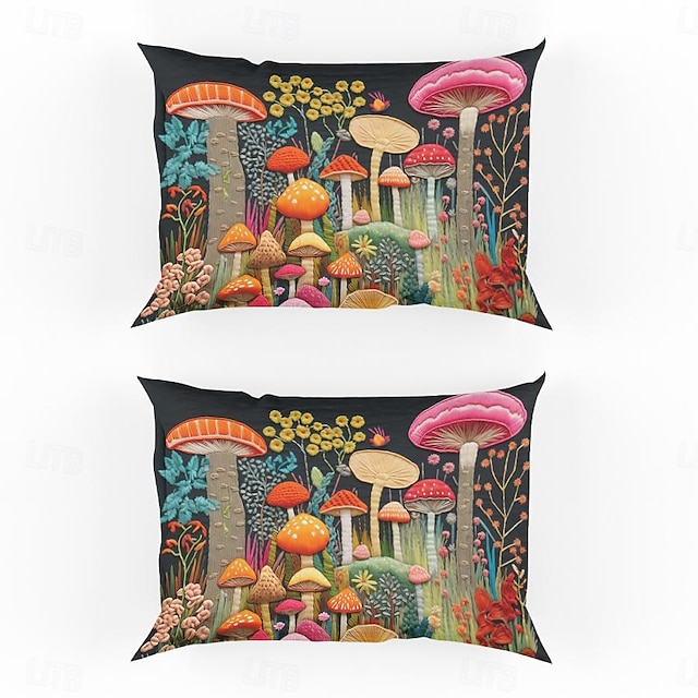  Pillowcases Set of 2 Queen Size Mushroom Pattern Duvet Cover Set Printed Pillow Cases Soft Breathable Cooling Pillowcase Decorative Pillow Cover (20x30 Inches)