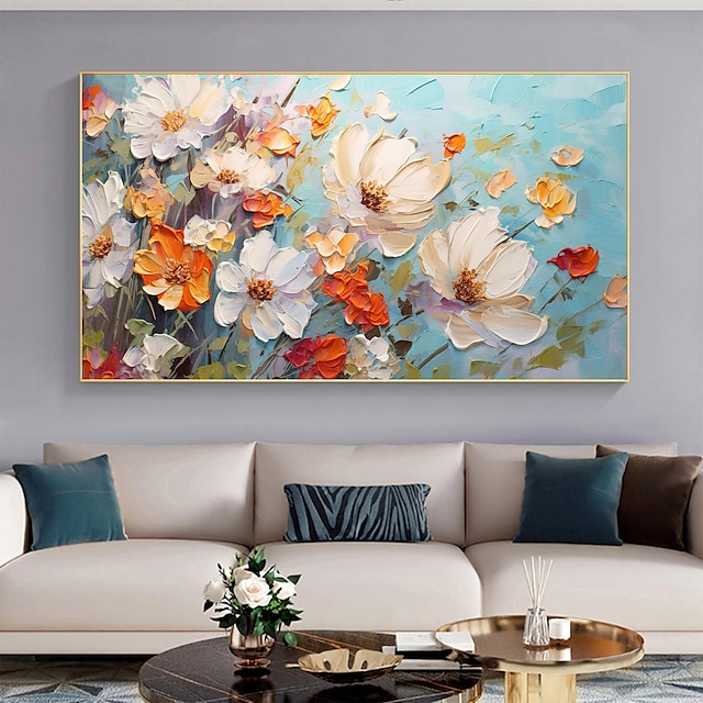  Handmade Original Flower Oil Painting On Canvas Wall Art Decor Abstract Minimalist Floral Painting for Home Decor With Stretched Frame/Without Inner Frame Painting