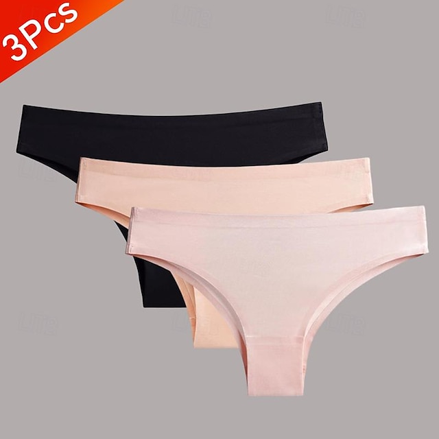  Mutipack Women's Invisible Seamless 3 Pcs Underwear Ice Silk Yoga Half Back Coverage Panties Pure Color Basic Panties