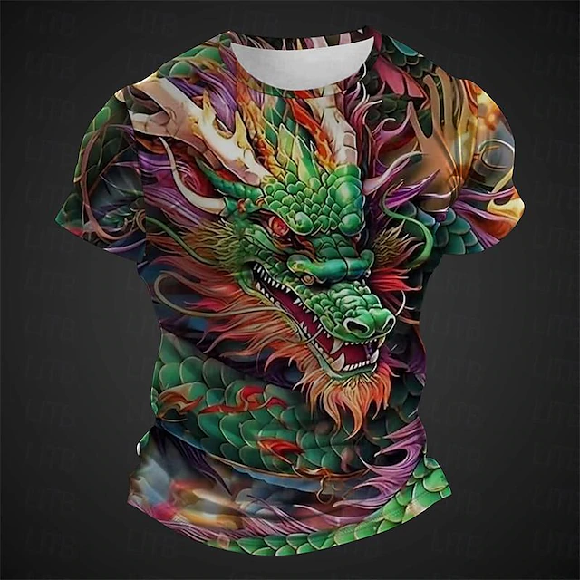 Men's Graphic Animal Dragon T Shirt Short Sleeve T shirt 3D Print Crew Neck Shirt Designer Casual Subculture Sports Outdoor Holiday Going out Light Green Red Burgundy Spring & Summer Clothing Apparel 12