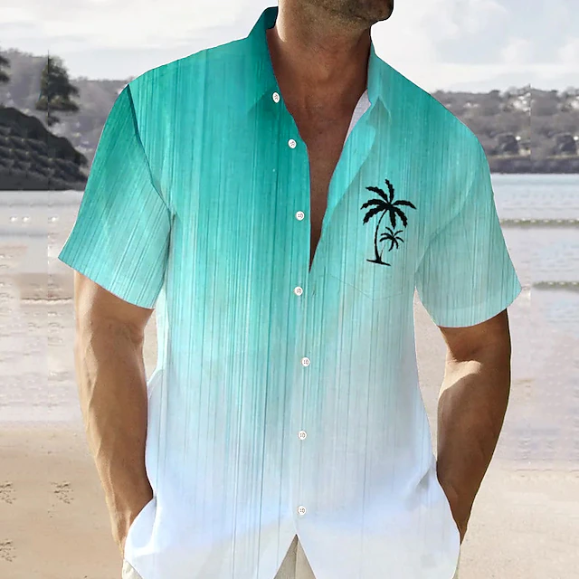 Men's Color Gradient Palm Tree Tropical Plants Short Sleeve Shirt ...