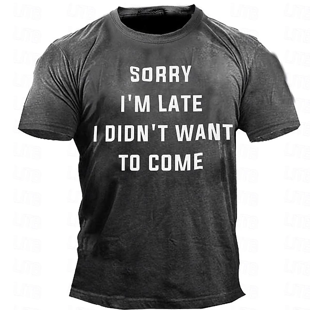 Men's Adult Humor Graphic Sorry I'm Late T shirt Short Sleeve T shirt 3D Print Crew Neck Shirt Retro Vintage Casual Street Style Sports Outdoor Holiday Going out Blue Army Green Dark Blue Spring & 9
