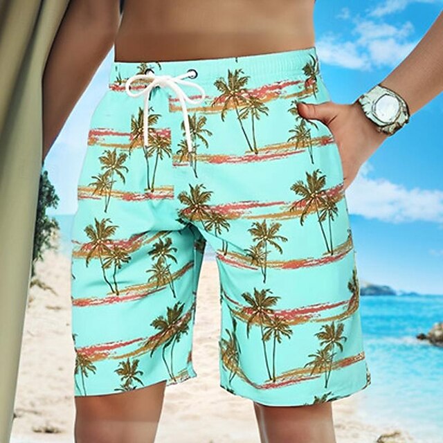 Men S Coconut Tree Bermuda Shorts Beach Shorts Mid Waist Vacation Hawaiian Holiday Daily Holiday