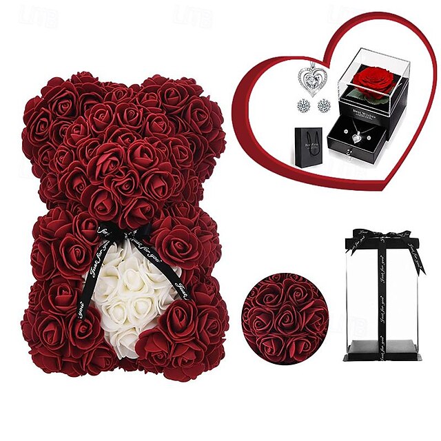  TEDDY Day Valentine's Day Immortal Rose Bear Simulation foam Flower Bear Gift Birthday Gift Rose Bear 25cm
