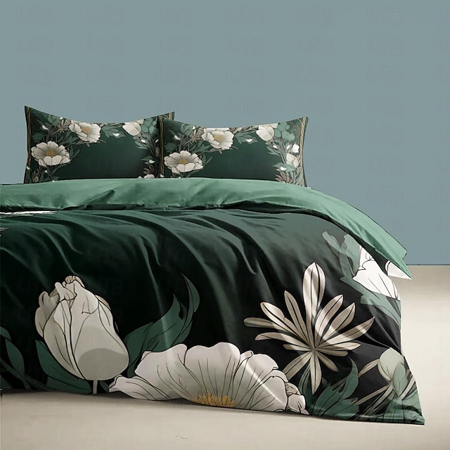  l.t.home 100% algodão cetim conjunto de capa de edredão reversível premium 300 fios floral elite conjunto de cama