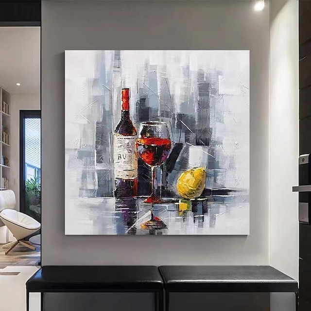  ručně malované sklenice na víno a láhve olejomalba na plátně moderní abstraktní nástěnné umění pro domácí bar kavárna kuchyně výzdoba bez rámu