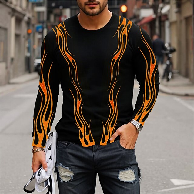  Męskie Graficzny Płomień Podkoszulek Długi rękaw Podkoszulek Druk 3D Półgolf Koszula Moda Designerskie Codzienny Sporty na świeżym powietrzu Święto Wyjściowe Niebieski Fioletowy Pomarańczowy Wiosna i