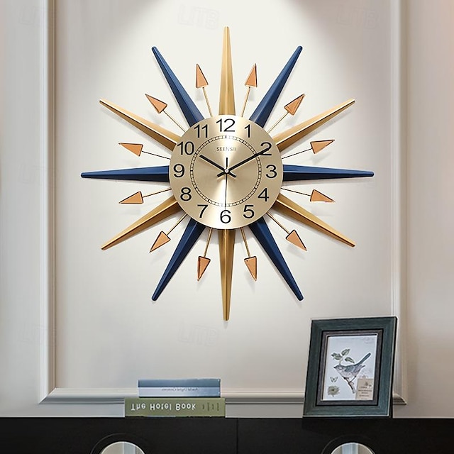  Duży zegar ścienny metalowy dekoracyjny z połowy wieku cichy, nie tykający, duże zegary nowoczesne dekoracje domu do salonusypialniajadalnia biuro