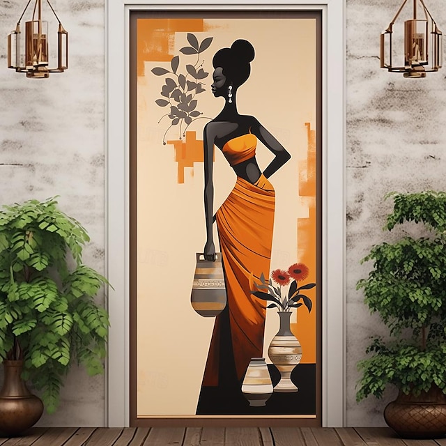  アフリカの女性のドアカバードアタペストリードアカーテン装飾背景ドアバナー正面玄関農家ホリデーパーティーの装飾用品