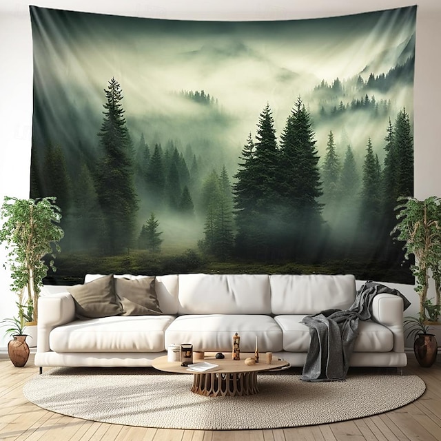  Forest Mountain Landscape Hanging Tapestry Wall Art Large Tapestry Mural Decor Photograph Backdrop Blanket Curtain Home Bedroom Living Room Decoration