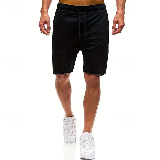  Homens Shorts de moletom Shorts casuais Com Cordão Cintura elástica Tecido Respirável Macio Casual Final de semana Moda Roupa de rua Preto Cinzento Micro-Elástica