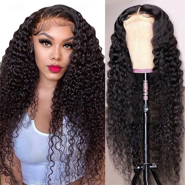  Deep Wave Lace Front Wigs Human Hair Wigs for Black Women 4x4  Lace Front Human Hair Wig Deep Curly Pre Plucked with Baby Hair 150% Density Brazilian Virgin Hair Natural Color