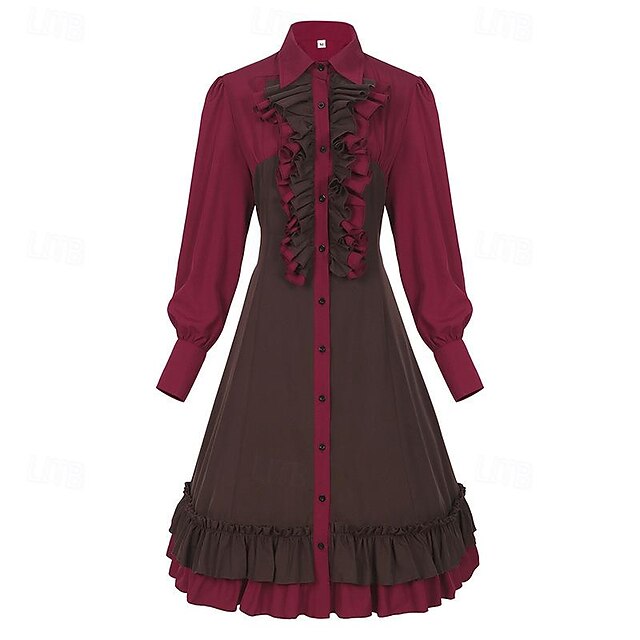 Lolita gotică Punk și gotic Steampunk Rochii Episcop Cu Volane Bloc Culoare Răsfrânt Costume de fancy Pentru femei Fantezie Steampunk Performanță Mascaradă Adulți Rochie