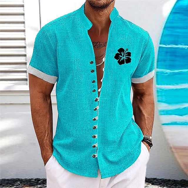  bloemen heren resort Hawaiiaans 3D-bedrukt overhemd outdoor dagelijkse kleding vakantie zomer staande kraag korte mouwen blauw groen lichtblauw sml overhemd