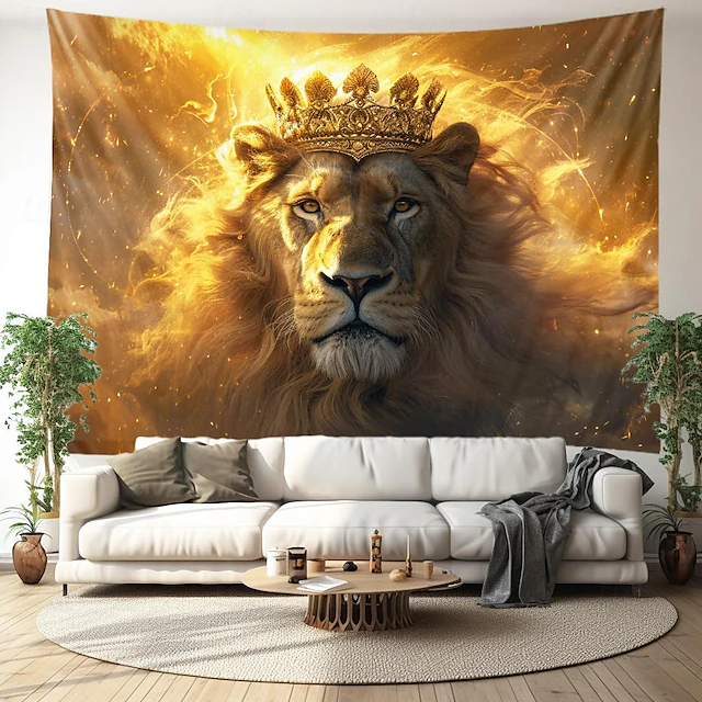 Crown Lion Hanging Tapestry Wall Art Large Tapestry Mural Decor Photograph Backdrop Blanket Curtain Home Bedroom Living Room Decoration 20