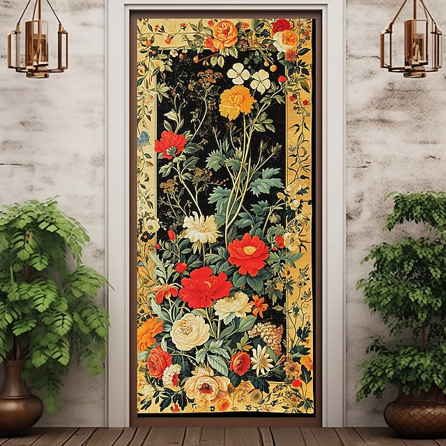  Illustration florale couvre-portes tapisserie de porte rideau de porte décoration toile de fond bannière de porte pour porte d'entrée ferme fournitures de décoration de fête de vacances
