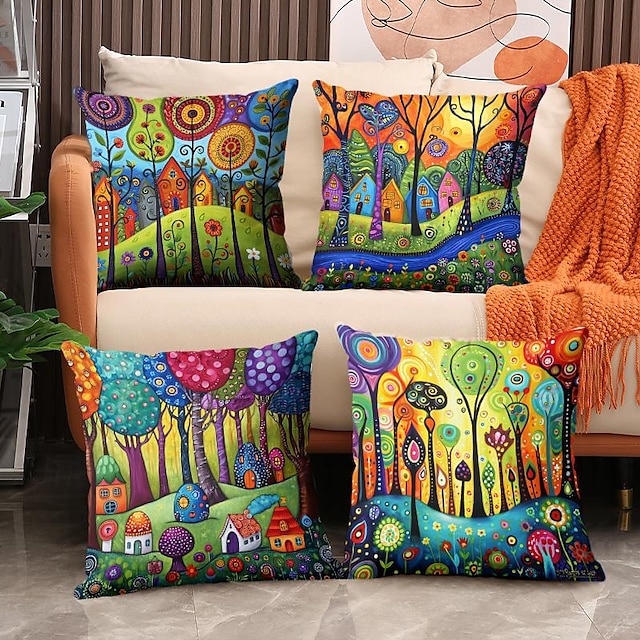  Colorful Landscape Double Side Cushion Cover 1PC Decorative Square Throw Pillow Cover Pillowcase for Bedroom Livingroom Indoor Cushion for Sofa Couch Bed Chair