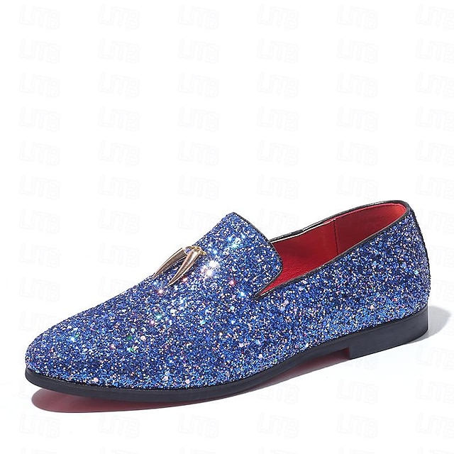  Men's Loafers & Slip-Ons Sequins Dress Shoes Tassel Loafers Walking Business British Wedding Party & Evening PU Loafer Blue Spring Fall