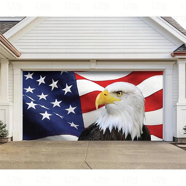  Patriot Day Eagal Outdoor Garage Door Cover Banner Beautiful Large Backdrop Decoration for Outdoor Garage Door Home Wall Decorations Event Party Parade
