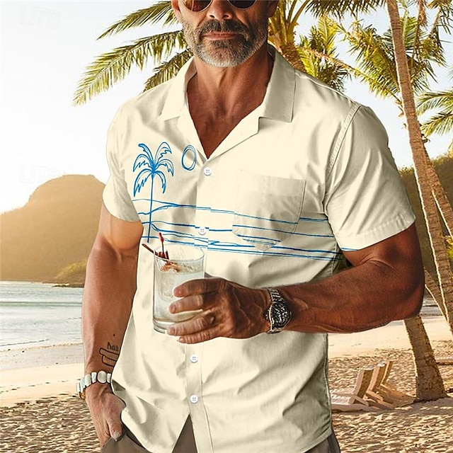  Мужская курортная гавайская рубашка с 3D принтом пальмы в тропиках, кубинский воротник, с коротким рукавом, летняя пляжная рубашка, повседневная одежда для отпуска, от s до 3xl