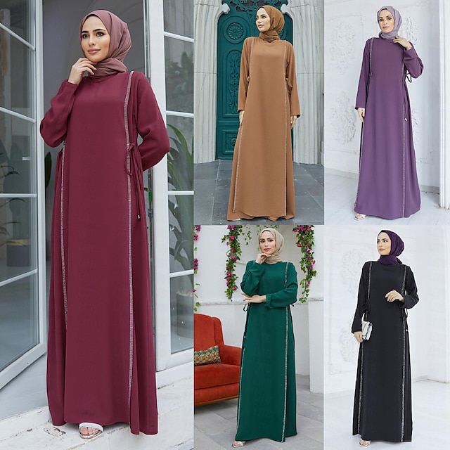  Mulheres Vestidos Abaya Dubai islâmico Árabe árabe muçulmano Ramadã Côr Sólida Adulto Vestido