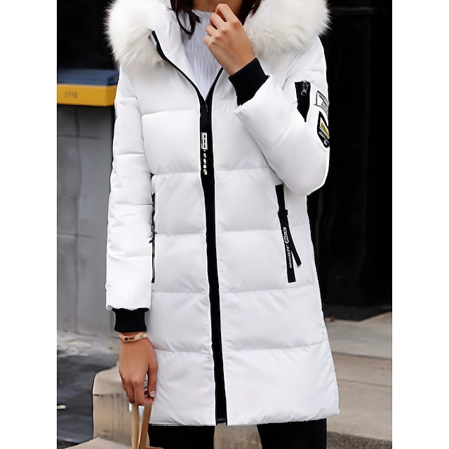  Women's Winter Coat Coat Valentine's Day Street Daily Wear Fall Winter Regular Coat Regular Fit Warm Breathable Stylish Casual Street Style Jacket Long Sleeve Plain with Pockets Fur Collar Black