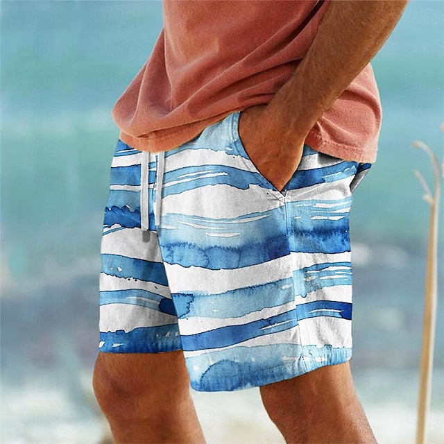  stripe men's resort 3d-trykte brettshorts badebukser elastisk midje snøring med mesh-fôr aloha hawaiiansk stil feriestrand s til 3xl