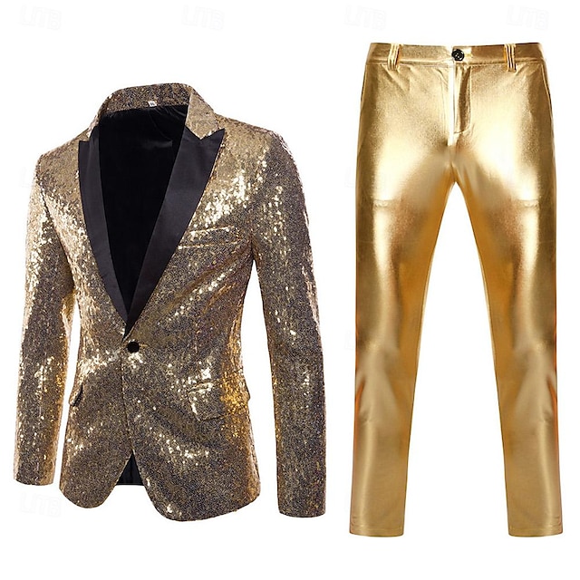  Disco 1980s Pants Suits & Blazers Lapel Collar Blazer Disco Sequins Normal Men's Halloween Masquerade Party Club Pride Parade Adults' Coat Pants
