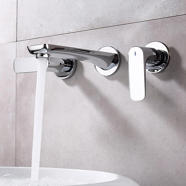  Håndvasken vandhane - Vægmontering / Udbredt Galvaniseret Indendørs Opsætning To Håndtag tre hullerBath Taps
