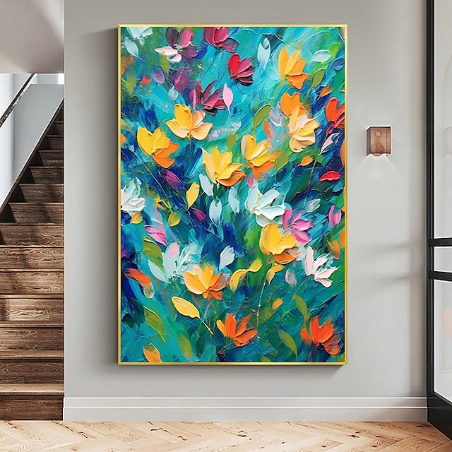  Oil painting Hand painted Textured Abstract Colorful Flower Oil Painting on Canvas Original pattle knife Flower Painting Nature Planting  Wall Decor for Bedroom Home Decor  Wall Art