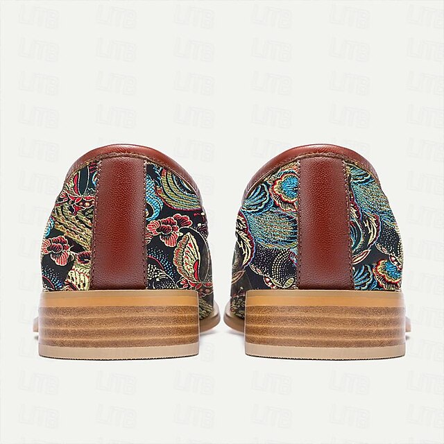 Stylish Dress Shoes For Men 2026.Men's Jacquard Fabric Floral Pattern Lace-Up Oxford Shoes with Leather ...