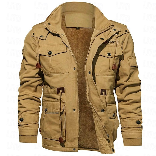  Homme Bombers Veste d'Hiver L'hiver Normal Couleur Pleine Cordon basique du quotidien Doublure Polaire Chaud Vert Véronèse Kaki Noir