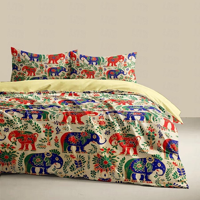  l.t.home Bettbezug-Set aus 100 % Baumwollsatin, wendbar, Premium-Bettwäsche-Set „Elefanten-Elite“ mit Fadenzahl 300