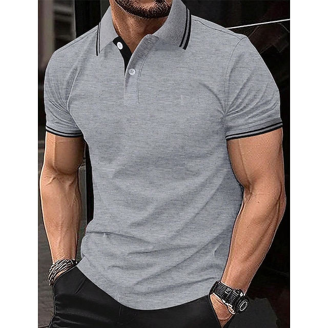 Men's Polo Shirt Button Up Polos Business Casual Lapel Short Sleeve ...