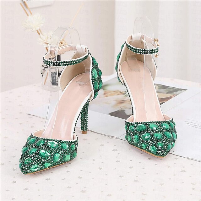 Women's Wedding Shoe Glitter Square Crystal Low Pointed Toe Buckle Bridal Shoes main image 1