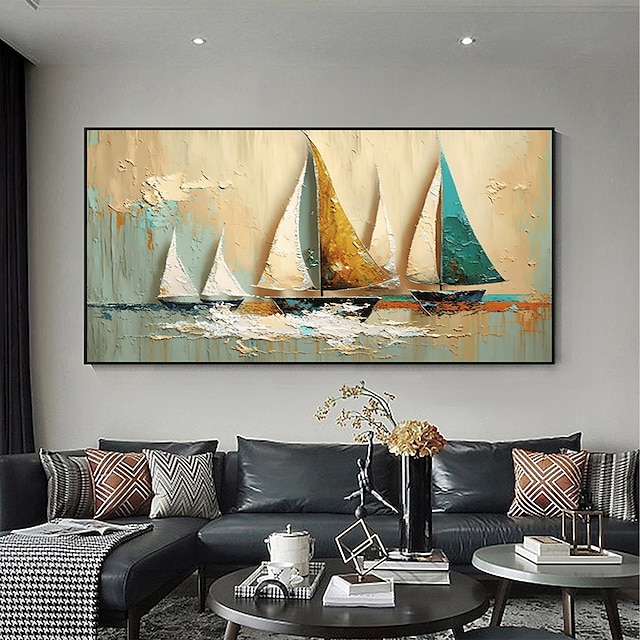  Ручная работа, оригинальная морская картина маслом, парусник на холсте, настенное искусство, декор, абстрактная пейзажная картина для домашнего декора с натянутой рамкой/без внутренней рамы, картина