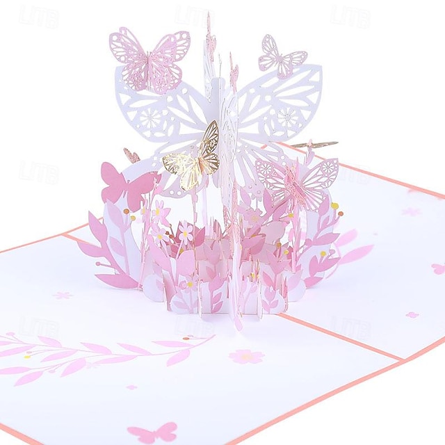  pop-up kaart, vlinder 3d wenskaart roze pop-up Valentijnsdag huwelijksverjaardag verjaardag bedankkaart voor haar