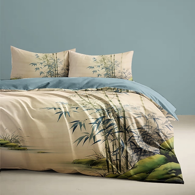  l.t.home 100% bomuld satin dynebetræk sæt vendbart premium 300 trådantal kinesisk bambus mønster elite sengetøj sæt