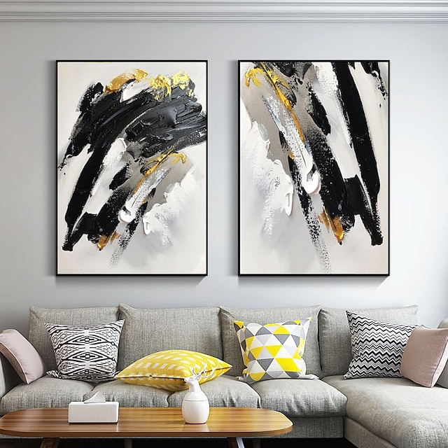  Handpainted Black and White Abstract Texture Painting White 3D Texture Painting Gold Texture Painting Minimalist Painting Home Decor Stretched Frame Ready to Hang